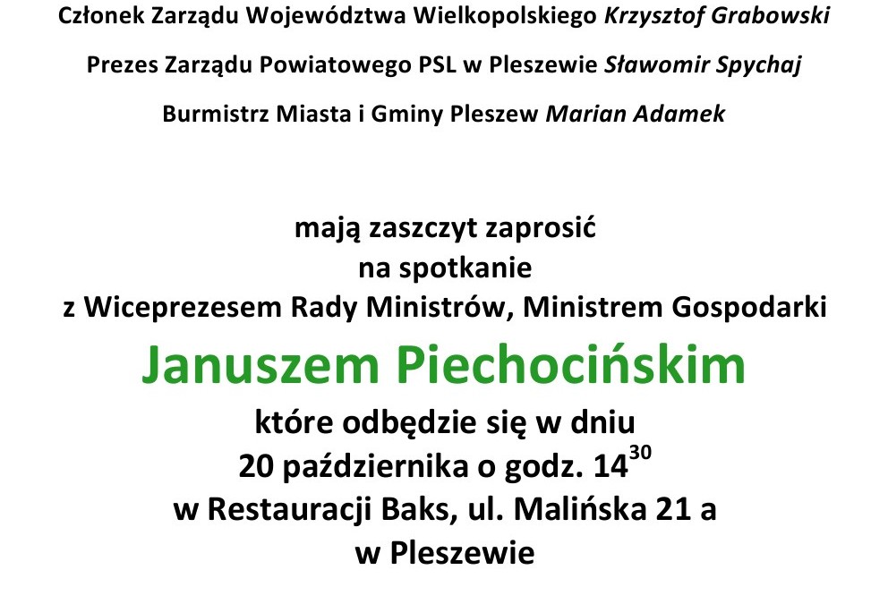 Wicepremier Janusz Piechociński w Pleszewie i Jankowie Przygodzkim